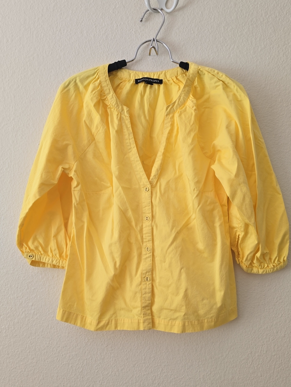 Boston Proper Sunny Yellow Button-Down Cotton Blouse